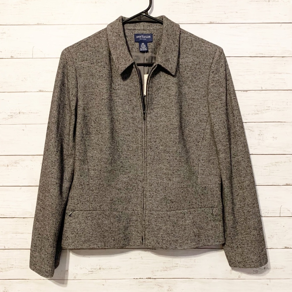 Ann Taylor Wool Silk Blend Tweed Zip Jacket